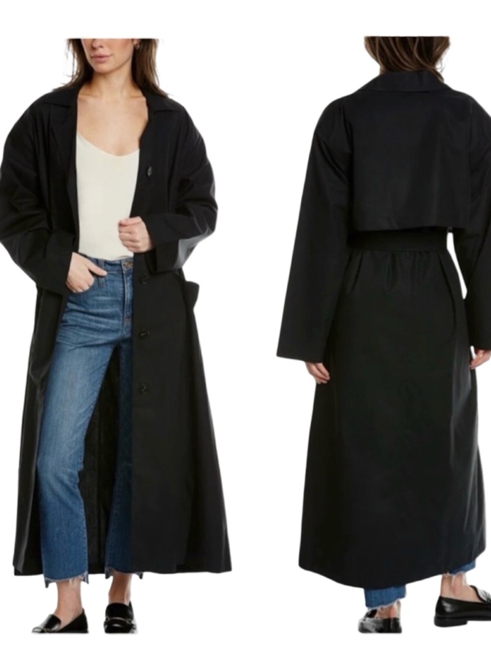 NWT IRO Foxton Long Black Trench Coat Belted Oversized 100% Cotton Poplin 36/S
